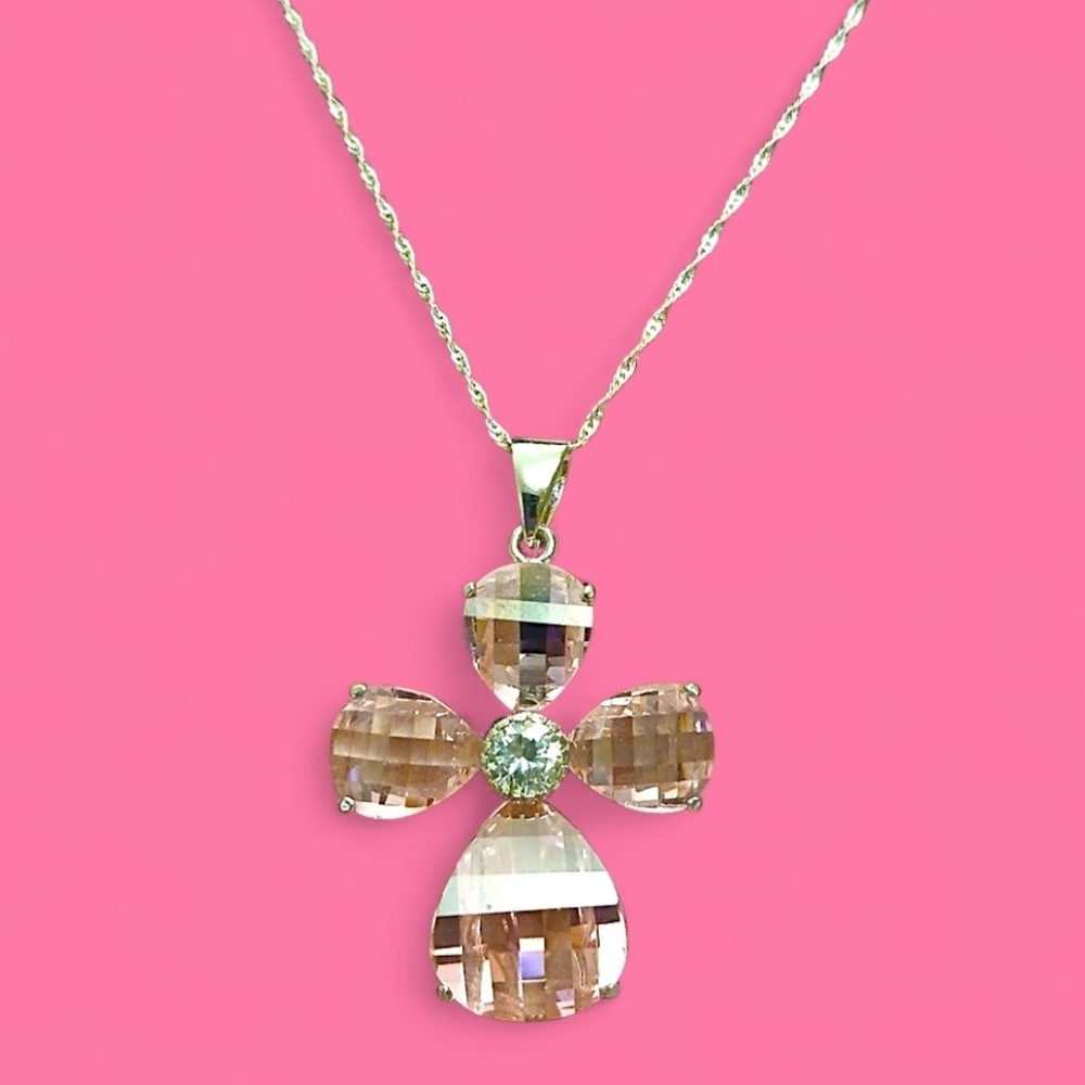 925 Pink Cz Pendant On Chain